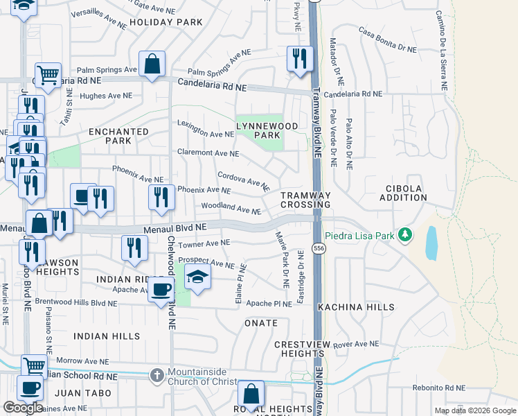 map of restaurants, bars, coffee shops, grocery stores, and more near 12237 Phoenix Avenue Northeast in Albuquerque