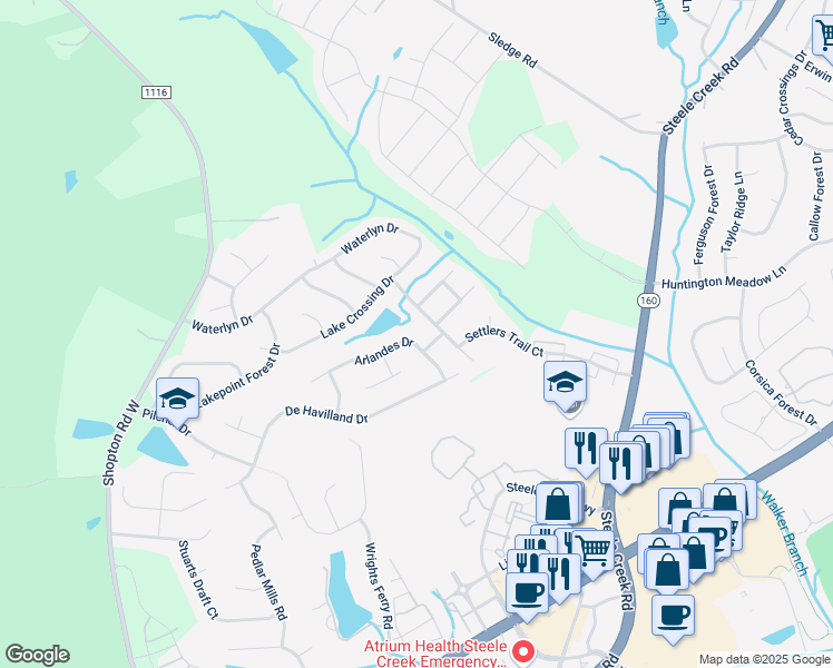 map of restaurants, bars, coffee shops, grocery stores, and more near 14003 Allison Forest Trail in Charlotte