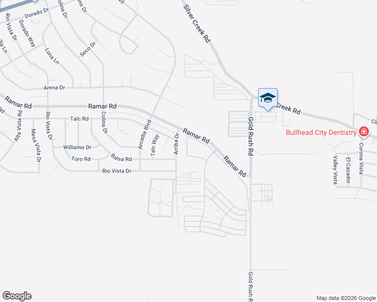 map of restaurants, bars, coffee shops, grocery stores, and more near 1630 Arriba Drive in Bullhead City