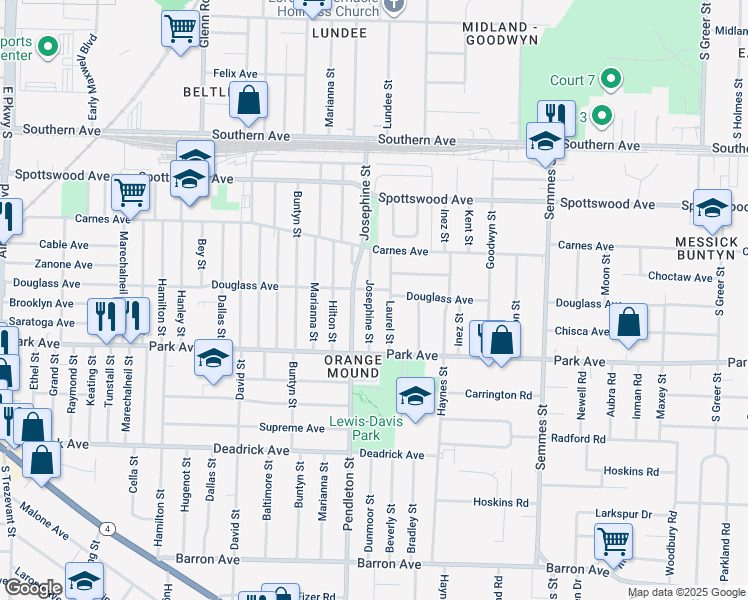 map of restaurants, bars, coffee shops, grocery stores, and more near 790 Josephine Street in Memphis
