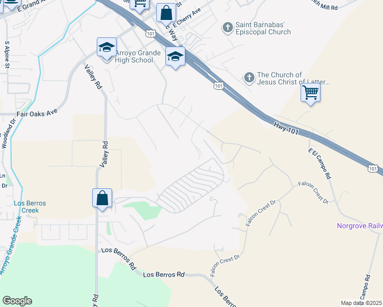 map of restaurants, bars, coffee shops, grocery stores, and more near 636 South Via Belmonte Court in Arroyo Grande