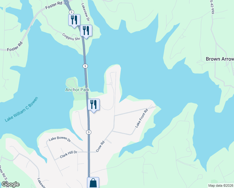 map of restaurants, bars, coffee shops, grocery stores, and more near 340 Crow Road in Inman
