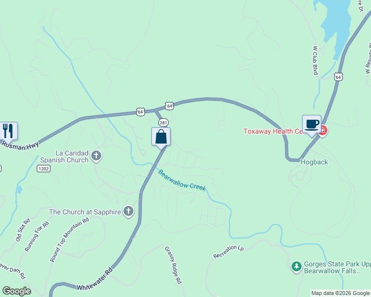 map of restaurants, bars, coffee shops, grocery stores, and more near 141 Walter Mcneely Road in Sapphire