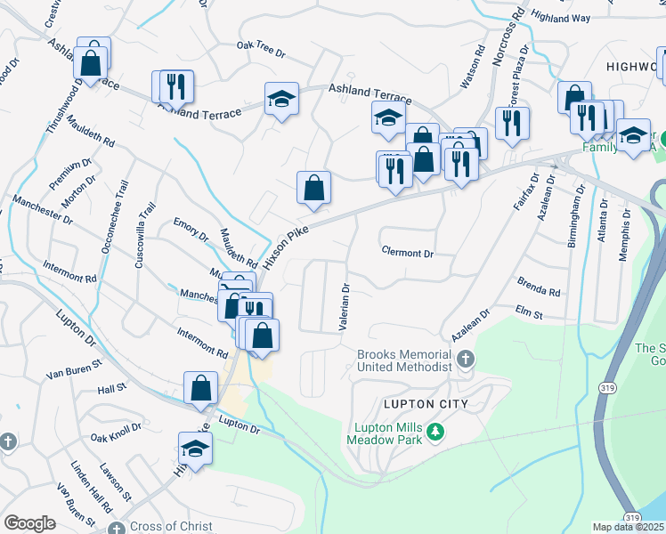 map of restaurants, bars, coffee shops, grocery stores, and more near 3905 West Fairfax Drive in Chattanooga