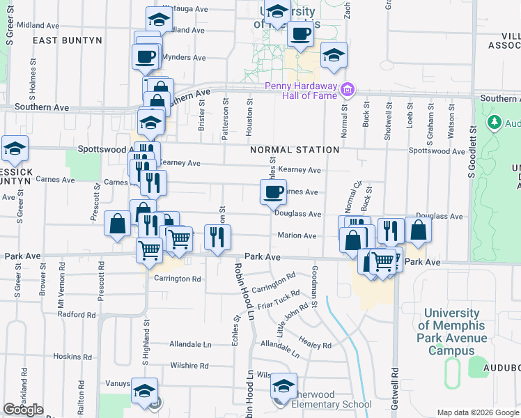 map of restaurants, bars, coffee shops, grocery stores, and more near 758 Echles Street in Memphis