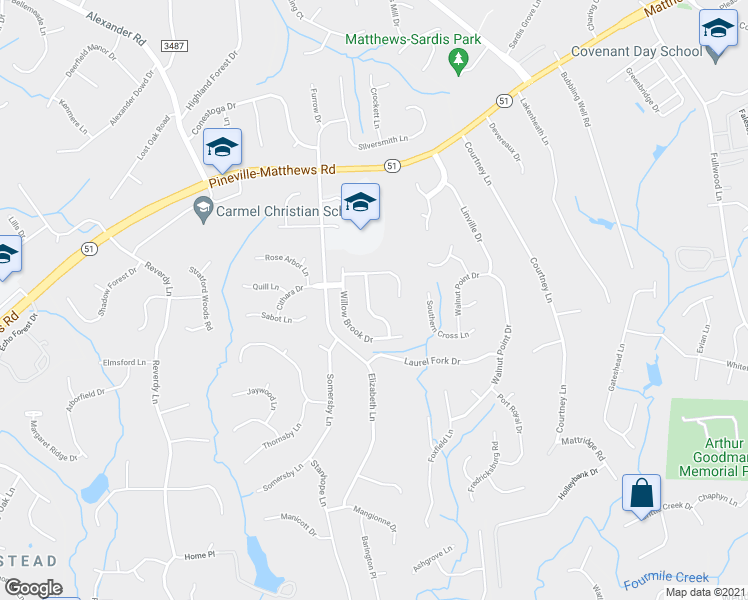 map of restaurants, bars, coffee shops, grocery stores, and more near 825 Grand Provincial Avenue in Matthews