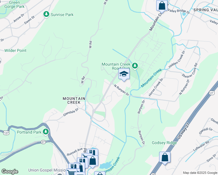 map of restaurants, bars, coffee shops, grocery stores, and more near 990 Mountain Creek Road in Chattanooga