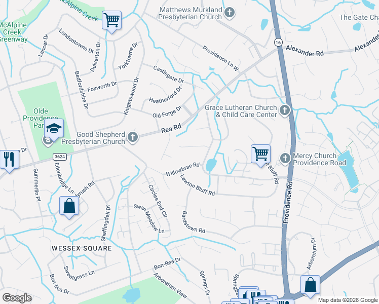 map of restaurants, bars, coffee shops, grocery stores, and more near 2933 Heathgate Road in Charlotte