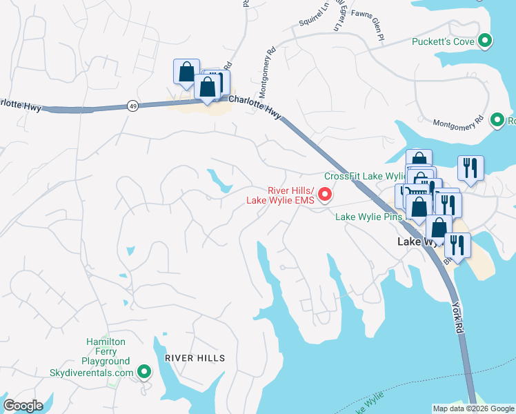 map of restaurants, bars, coffee shops, grocery stores, and more near 6 Cove Road in Clover