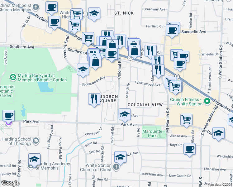 map of restaurants, bars, coffee shops, grocery stores, and more near in Memphis