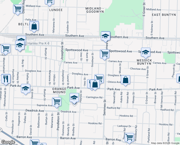 map of restaurants, bars, coffee shops, grocery stores, and more near 787 Goodwyn Street in Memphis
