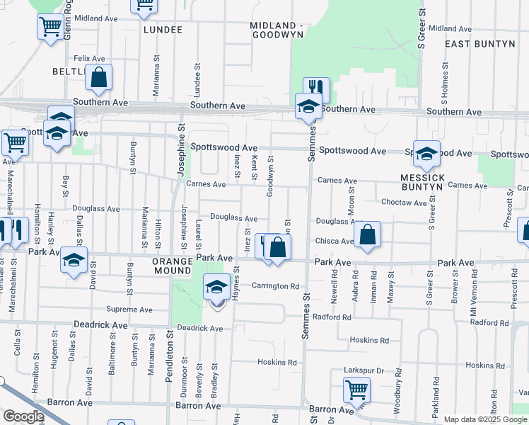 map of restaurants, bars, coffee shops, grocery stores, and more near 787 Goodwyn Street in Memphis