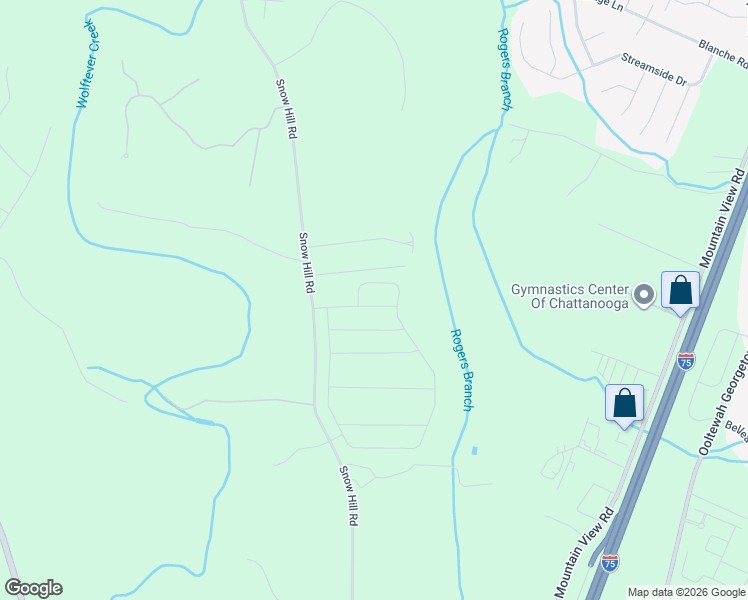 map of restaurants, bars, coffee shops, grocery stores, and more near 6620 Snow Hill Road in Ooltewah