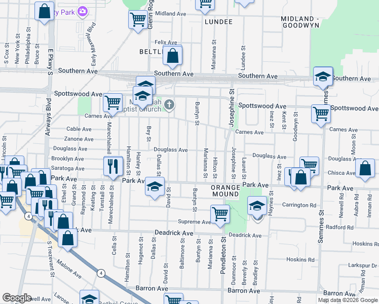 map of restaurants, bars, coffee shops, grocery stores, and more near 787 Baltimore Street in Memphis