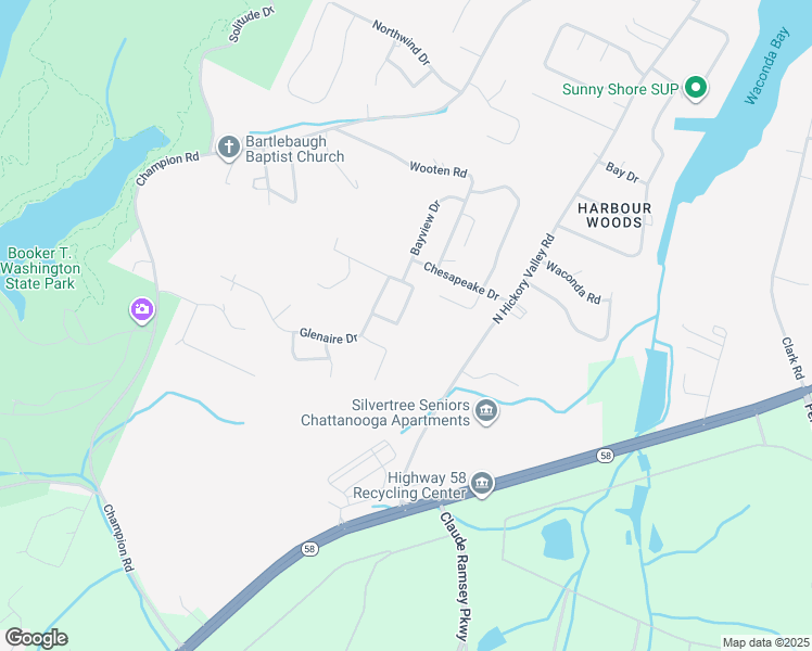 map of restaurants, bars, coffee shops, grocery stores, and more near 8834 Lake Crest Circle in Chattanooga