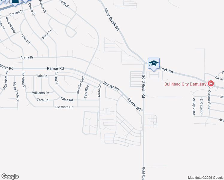 map of restaurants, bars, coffee shops, grocery stores, and more near 77 Saipan Circle in Bullhead City