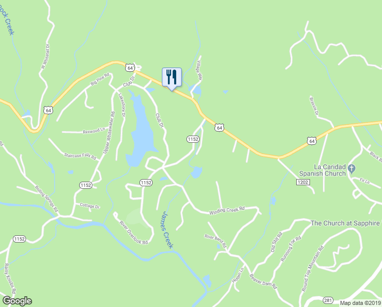 map of restaurants, bars, coffee shops, grocery stores, and more near 128 Sapphire Road in Sapphire