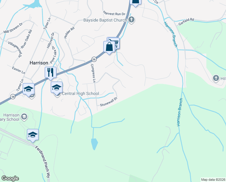 map of restaurants, bars, coffee shops, grocery stores, and more near 6968 Vicksburg Lane in Harrison