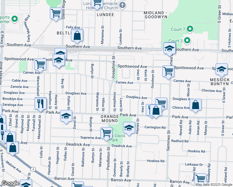 map of restaurants, bars, coffee shops, grocery stores, and more near 790 Josephine Street in Memphis