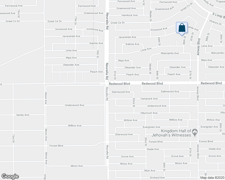 map of restaurants, bars, coffee shops, grocery stores, and more near 8025 Satinwood Avenue in California City