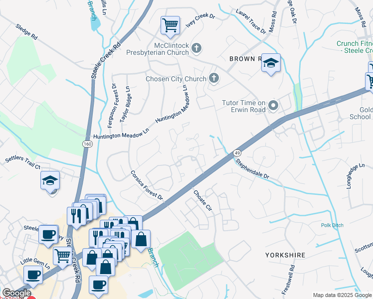 map of restaurants, bars, coffee shops, grocery stores, and more near 12934 Sickles Dr in Charlotte