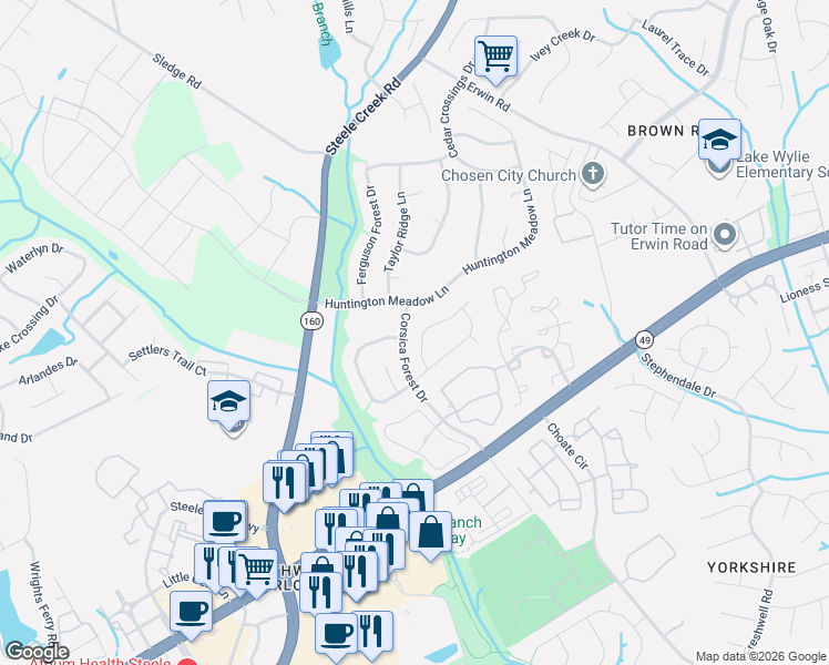 map of restaurants, bars, coffee shops, grocery stores, and more near 13529 Armour Ridge Drive in Charlotte