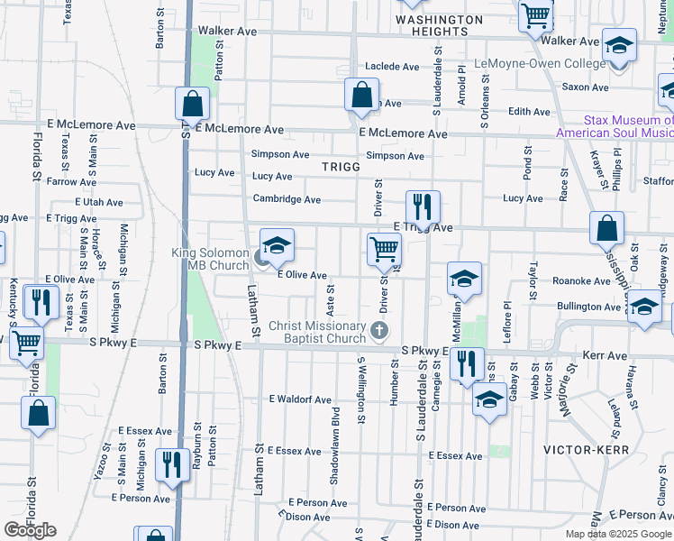 map of restaurants, bars, coffee shops, grocery stores, and more near 430 East Olive Avenue in Memphis