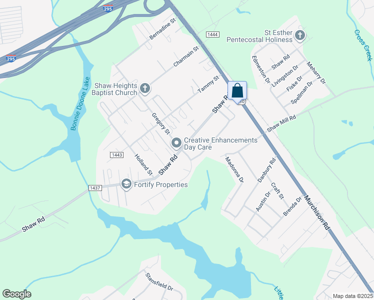 map of restaurants, bars, coffee shops, grocery stores, and more near 1602 Shaw Rd in Fayetteville