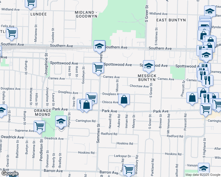 map of restaurants, bars, coffee shops, grocery stores, and more near 786 Newell Road in Memphis