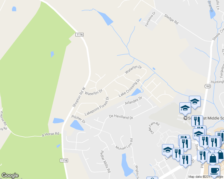 map of restaurants, bars, coffee shops, grocery stores, and more near 13000 William Harvey Court in Charlotte