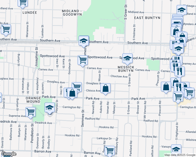 map of restaurants, bars, coffee shops, grocery stores, and more near 786 Newell Road in Memphis