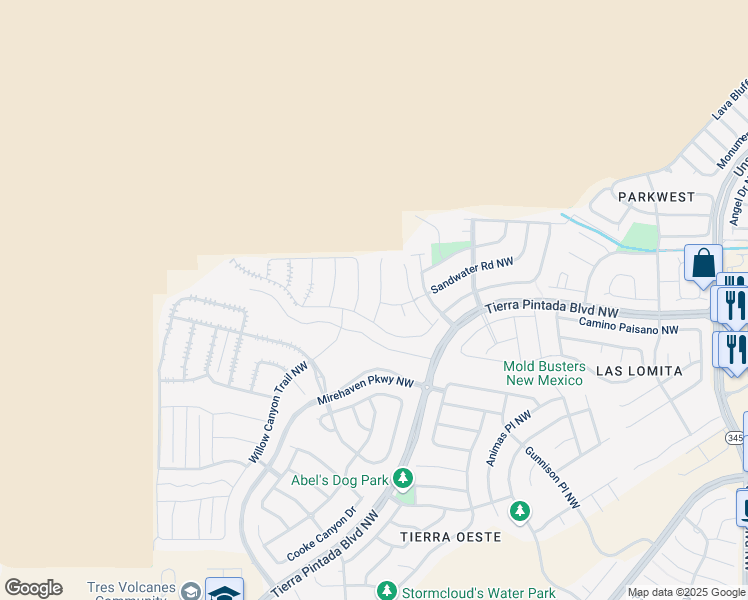 map of restaurants, bars, coffee shops, grocery stores, and more near 2315 Woods Wash Trail NW in Albuquerque