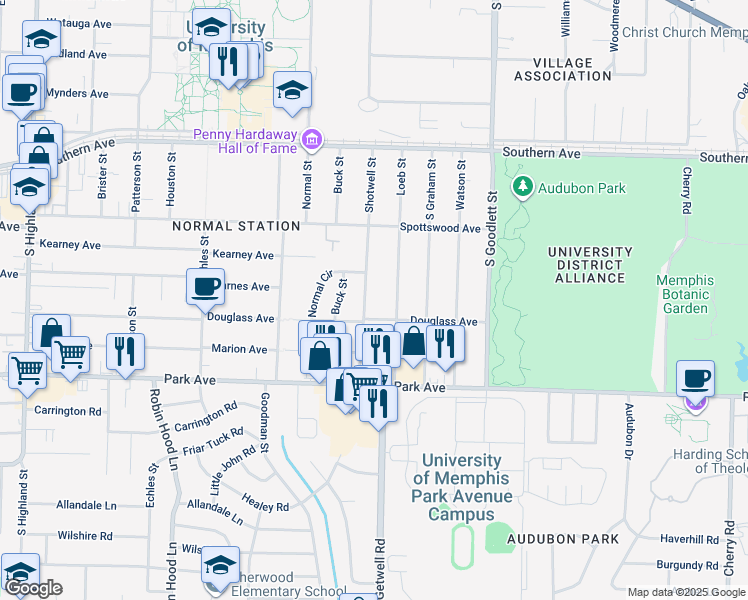 map of restaurants, bars, coffee shops, grocery stores, and more near 760 Shotwell Street in Memphis