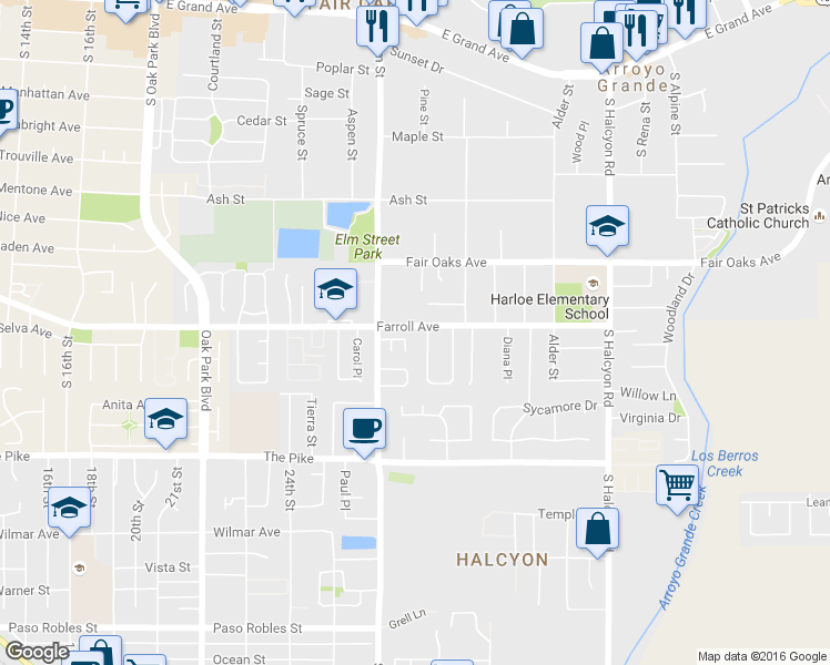 map of restaurants, bars, coffee shops, grocery stores, and more near 1162 Brittany Avenue in Arroyo Grande