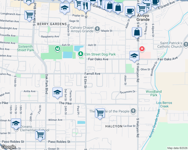 map of restaurants, bars, coffee shops, grocery stores, and more near 1162 Brittany Avenue in Arroyo Grande