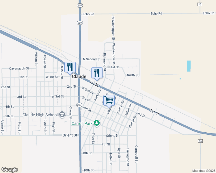 map of restaurants, bars, coffee shops, grocery stores, and more near 101 Trice Street in Claude
