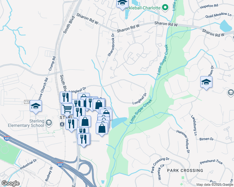 map of restaurants, bars, coffee shops, grocery stores, and more near 2426 Longleaf Drive in Charlotte