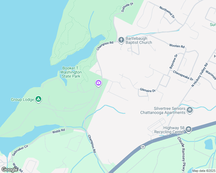 map of restaurants, bars, coffee shops, grocery stores, and more near 5341 Blue Oak Drive in Chattanooga
