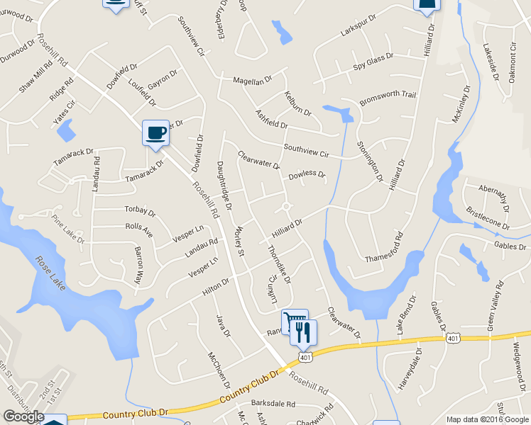map of restaurants, bars, coffee shops, grocery stores, and more near 716 Packard Pl in Fayetteville