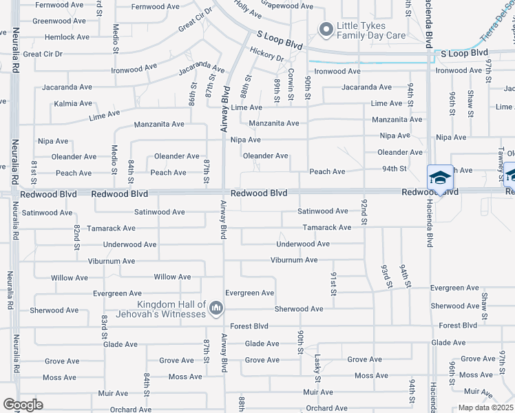 map of restaurants, bars, coffee shops, grocery stores, and more near 8811 Satinwood Avenue in California City