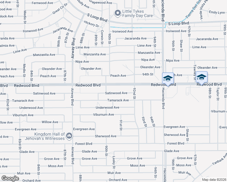 map of restaurants, bars, coffee shops, grocery stores, and more near 9037 Satinwood Avenue in California City