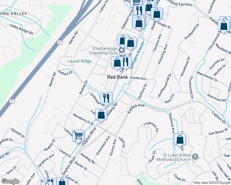 map of restaurants, bars, coffee shops, grocery stores, and more near 3400 Dayton Boulevard in Red Bank
