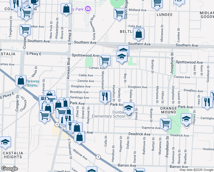 map of restaurants, bars, coffee shops, grocery stores, and more near 793 Cella Street in Memphis