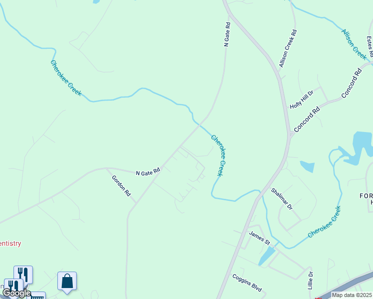 map of restaurants, bars, coffee shops, grocery stores, and more near 748 North Gate Road in Gaffney
