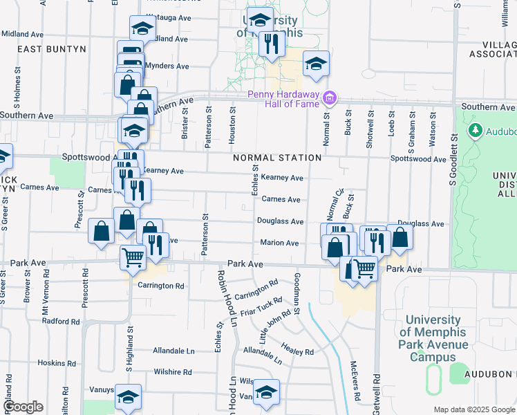 map of restaurants, bars, coffee shops, grocery stores, and more near 758 Echles Street in Memphis