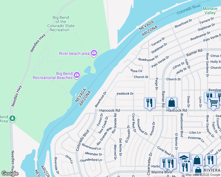 map of restaurants, bars, coffee shops, grocery stores, and more near 1655 Dianne Drive in Bullhead City