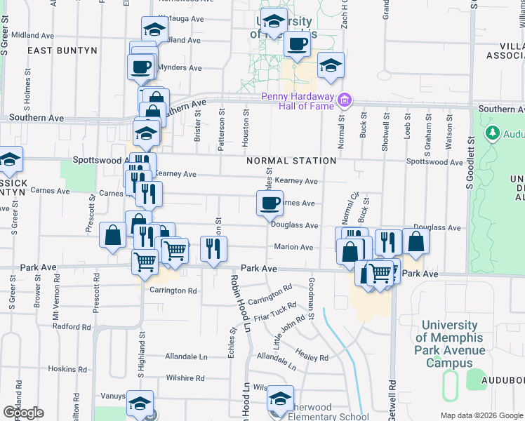 map of restaurants, bars, coffee shops, grocery stores, and more near 758 Echles Street in Memphis
