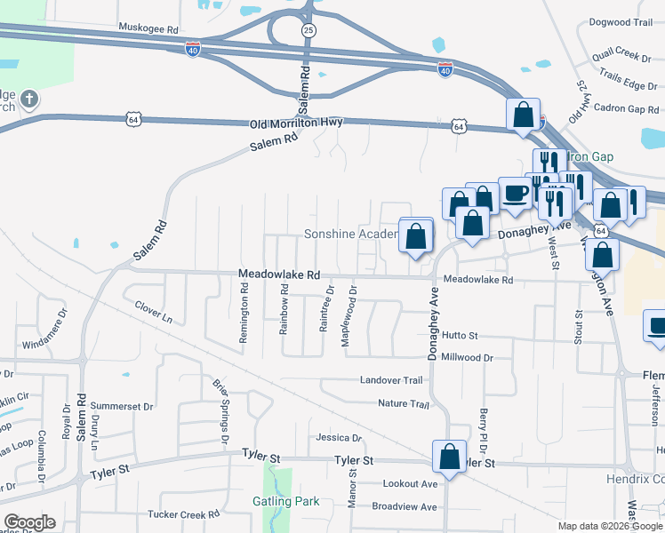 map of restaurants, bars, coffee shops, grocery stores, and more near 2407 Sapphire Drive in Conway
