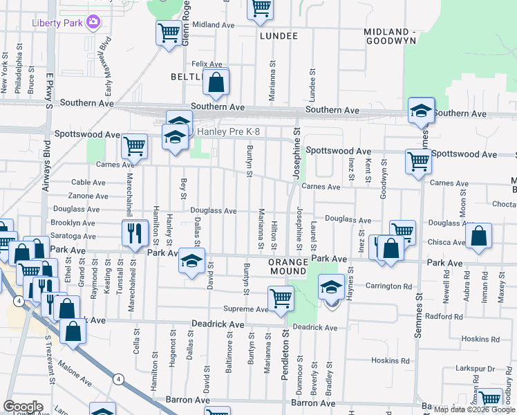 map of restaurants, bars, coffee shops, grocery stores, and more near 789 Marianna Street in Memphis