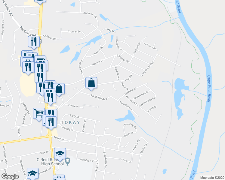 map of restaurants, bars, coffee shops, grocery stores, and more near 310 Myers Court in Fayetteville